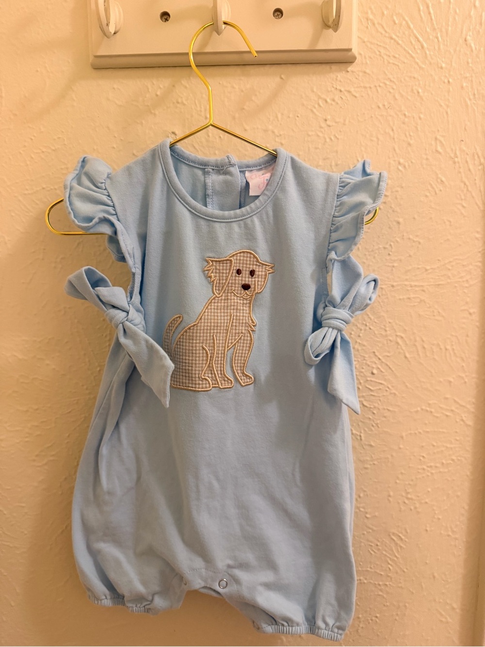 Light Blue Puppy Appliqué Toddler Romper